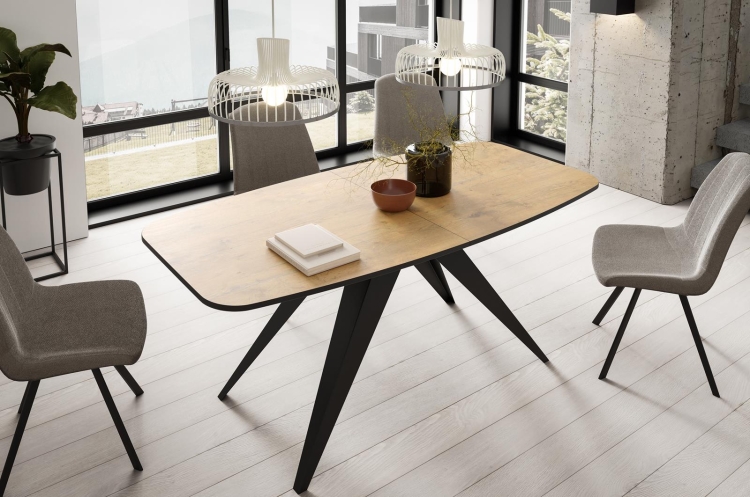 Stół rozkładany na czarnych nogach dąb craft do jadalni CARRINGTON