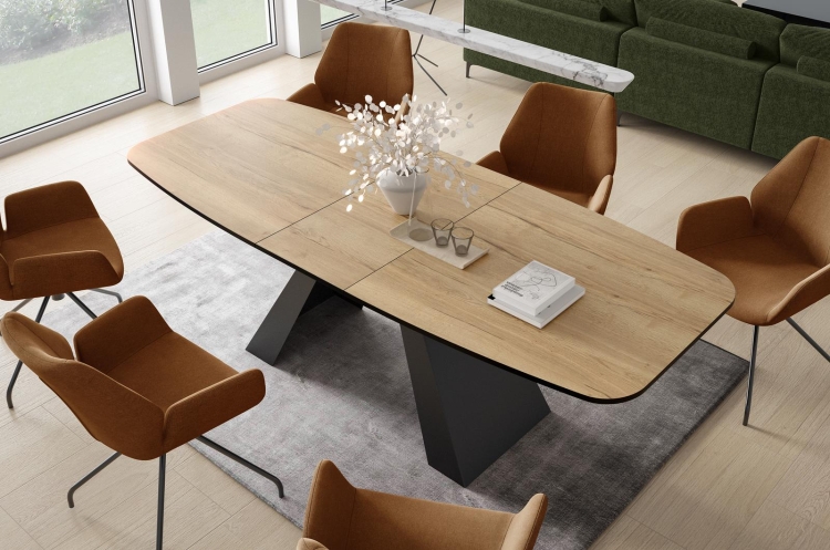 Designerski stół rozkładany z blatem dąb halifax do jadalni MERLO