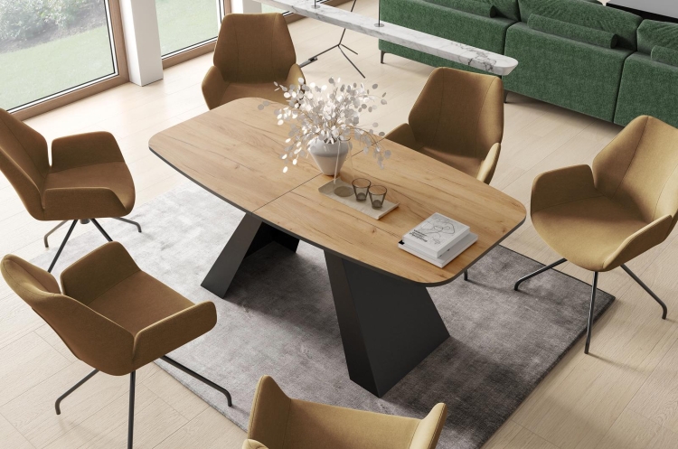 Stół jadalniany z funkcją rozkładania dąb craft czarna podstawa MERLO