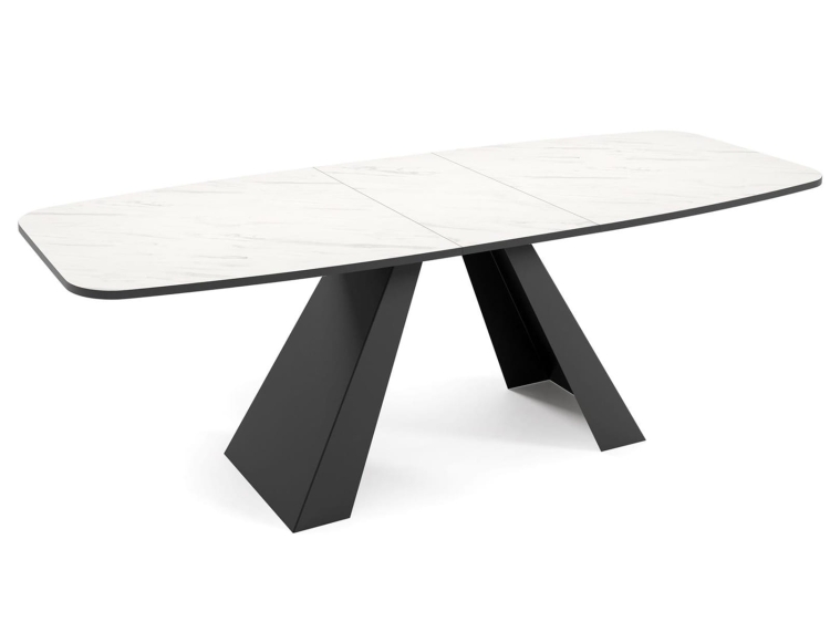Stół glamour biały marmur z czarną podstawą z funkcją rozkładania MERLO