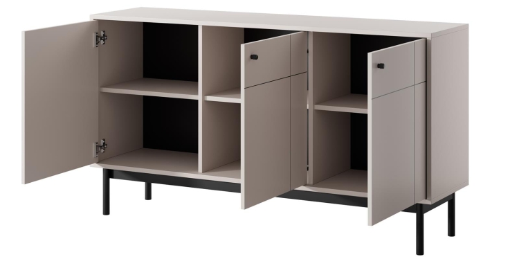 Trzydrzwiowa komoda szeroka dąb linea na wysokich nogach STELLA