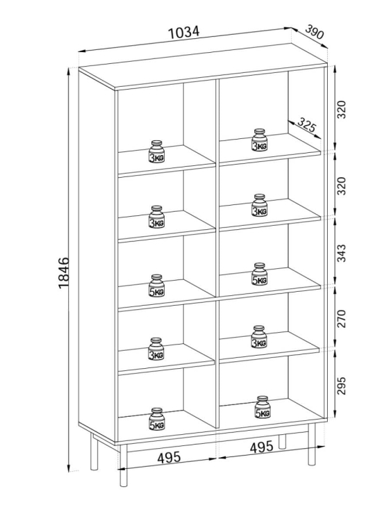 Wysoki regał z 2 drzwiami i praktycznymi półkami STELLA