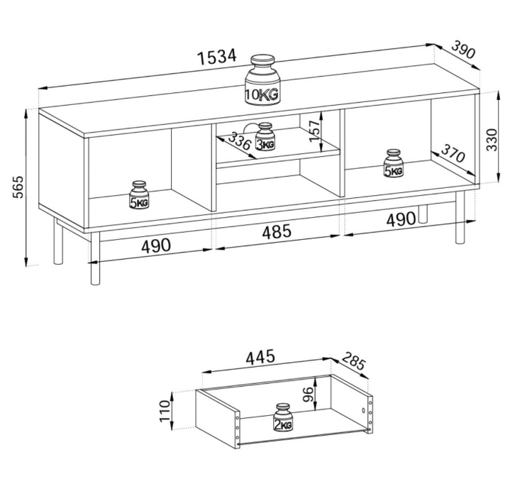 Szeroka szafka RTV z szufladą w skandynawskim stylu STELLA