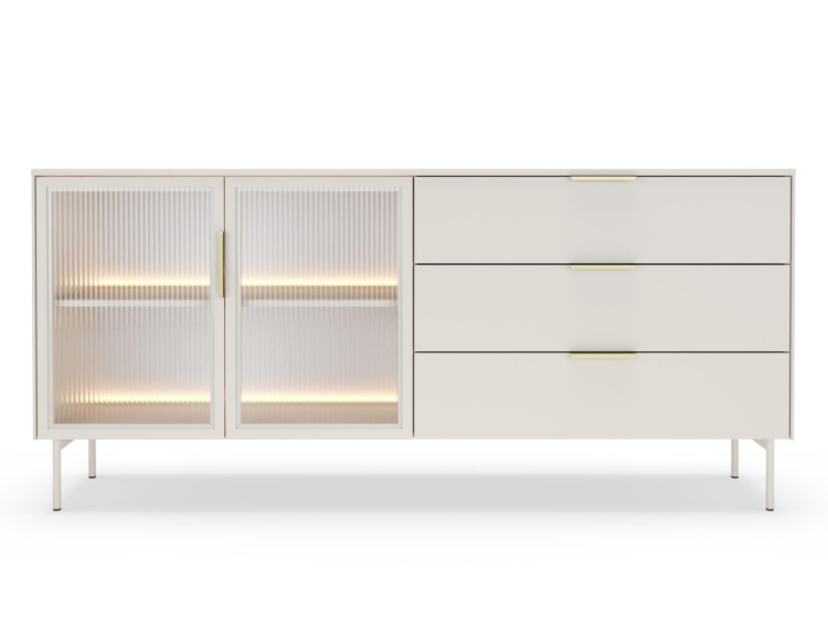 Ekskluzywna komoda 180 cm szeroka kaszmirowa z LED MOSSA