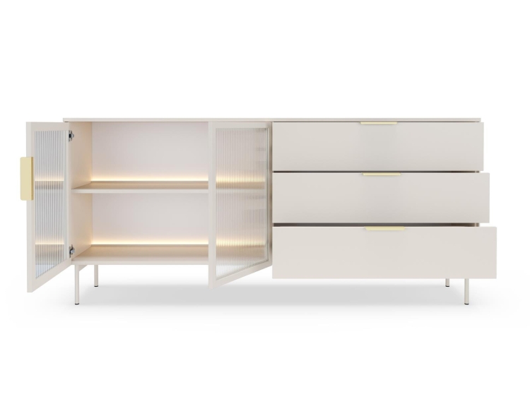 Ekskluzywna komoda 180 cm szeroka kaszmirowa z LED MOSSA
