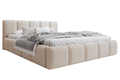 Łóżko tapicerowane typu chmurka z pojemnikiem jasny beż ASILLO