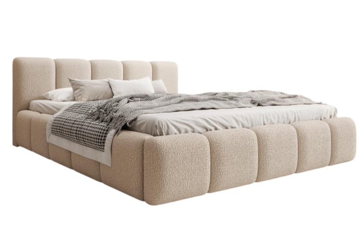 Beżowe łóżko typu chmurka z pojemnikiem na pościel ASILLO