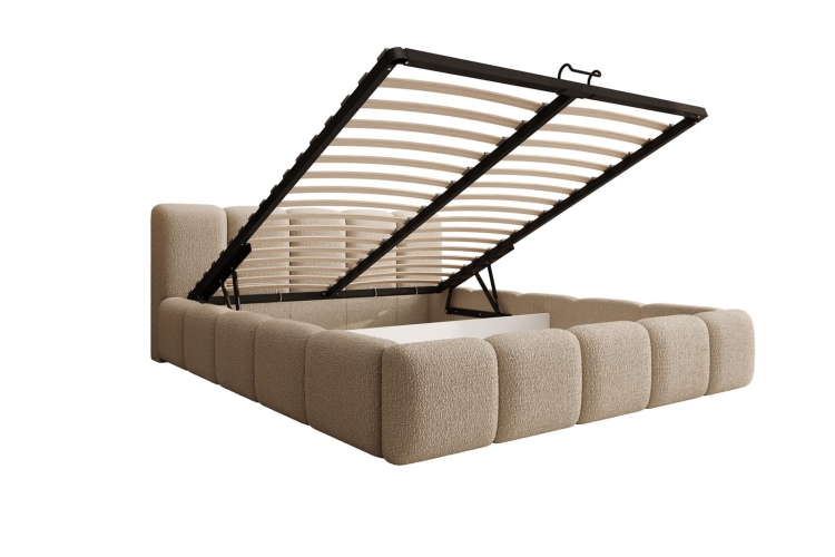 Łóżko tapicerowane bubble białe boucle z zagłówkiem ASILLO