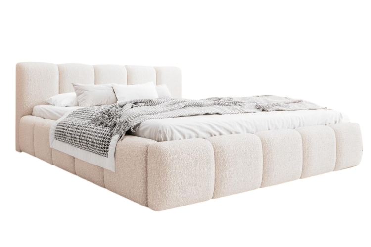Łóżko tapicerowane bubble białe boucle z zagłówkiem ASILLO