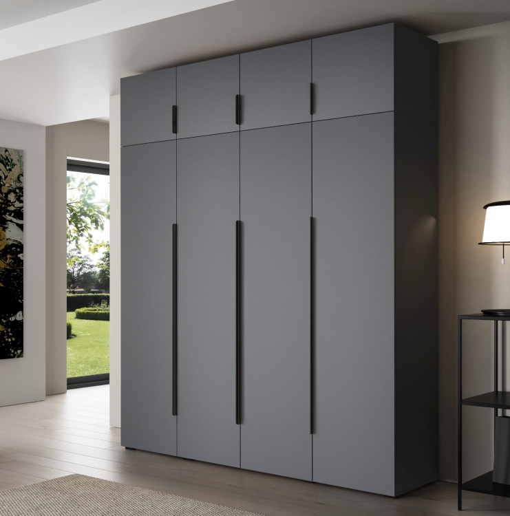 Pojemna szafa z nadstawką grafitowa metalowe uchwyty STELLO