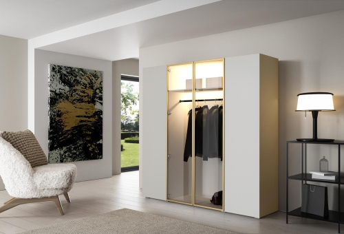 Szafa kaszmir ze złotą ramą oświetlenie LED do przedpokoju STELLO