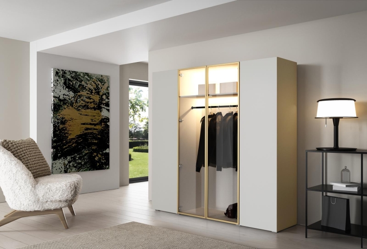 Szafa kaszmir ze złotą ramą oświetlenie LED do przedpokoju STELLO