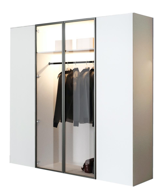 Szafa czterodrzwiowa z przeszklonym frontem i LED biała STELLO