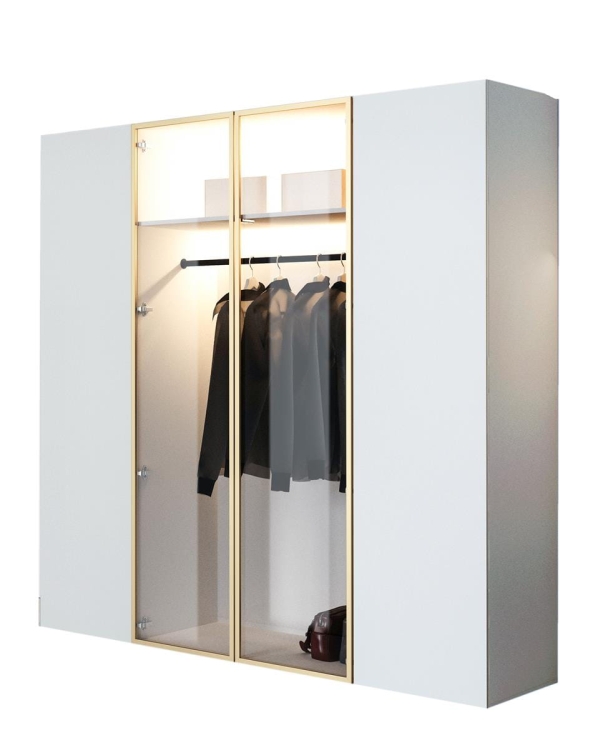 Szafa do przedpokoju biała ze złotą ramą uchylna LED STELLO