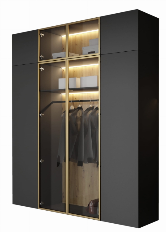Uchylna szafa ze złotą ramą czarna z oświetleniem LED STELLO