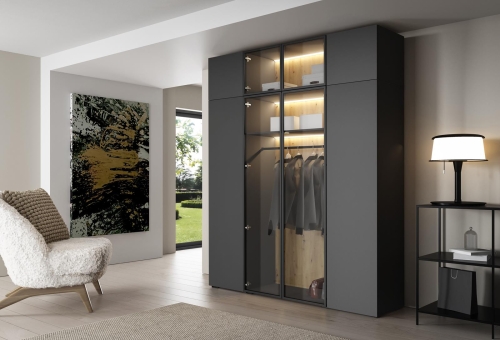 Stylowa szafa grafitowa z nadstawką metalowe uchwyty+LED STELLO