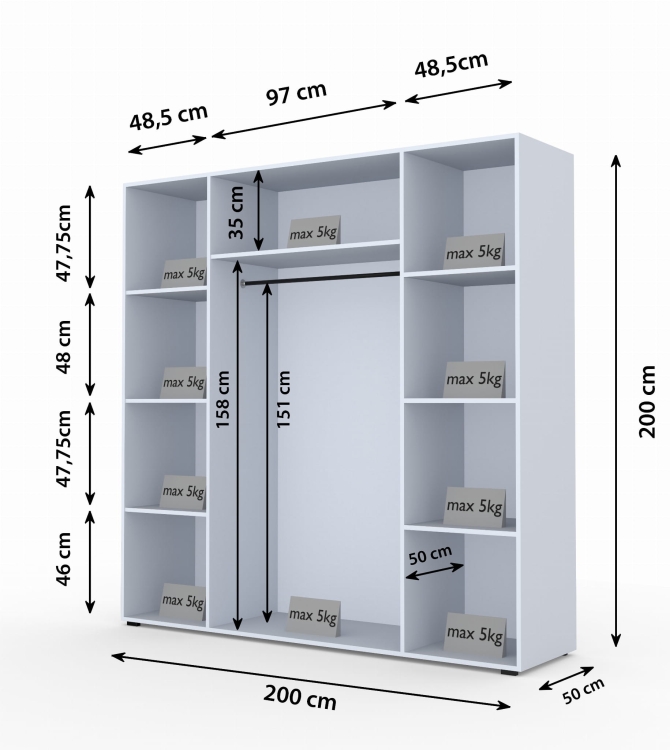 Biała szafa czterodrzwiowa uchylna z nadstawką oświetlenie LED STELLO