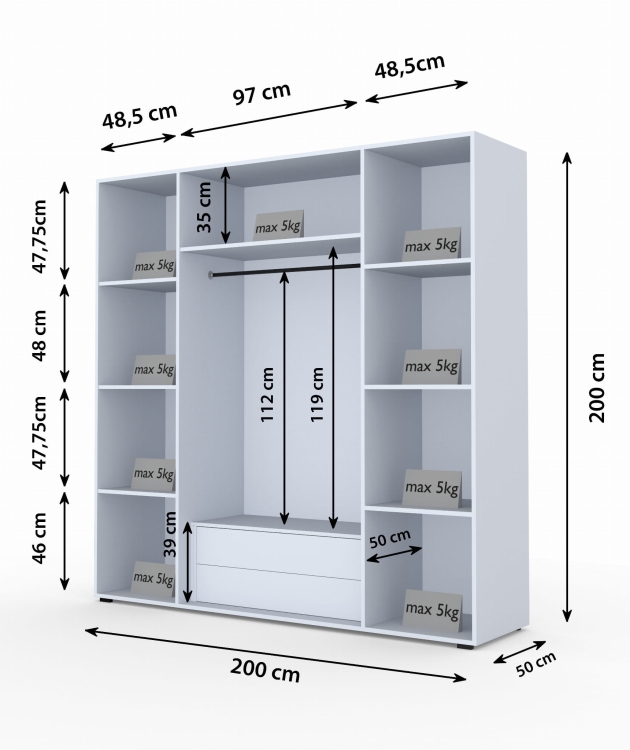 Nowoczesna przeszklona szafa garderobiana z oświetleniem LED biała STELLO
