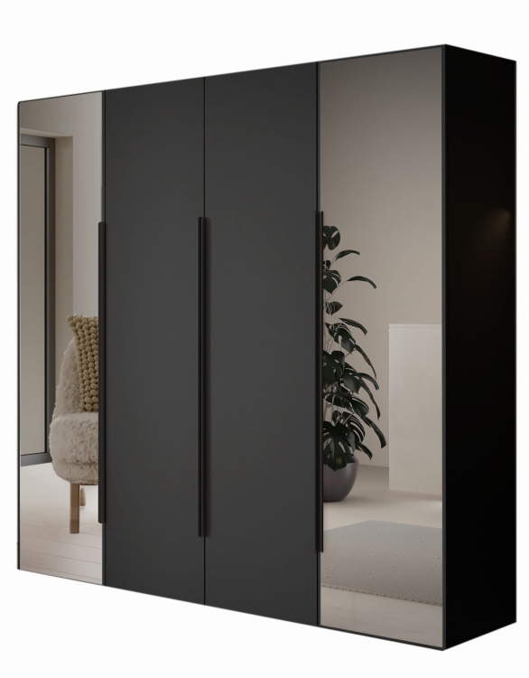Czarna uchylna szafa z lustrem do przedpokoju 4-drzwiowa STELLO