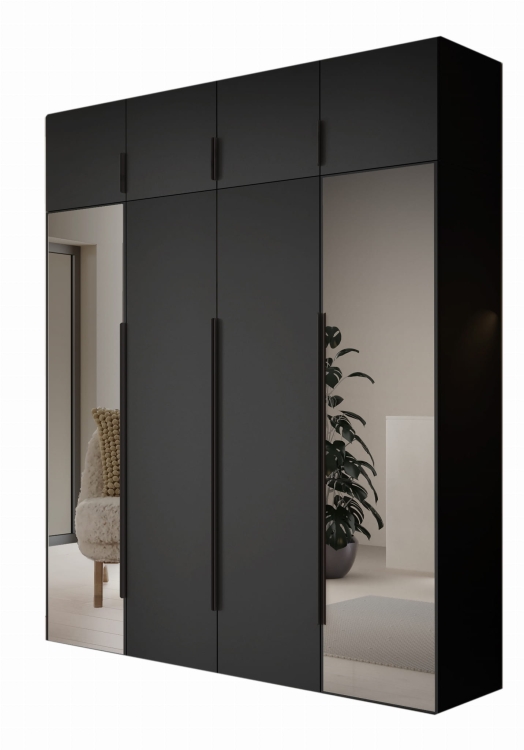 Czterodrzwiowa czarna szafa z lustrem do przedpokoju nadstawka STELLO