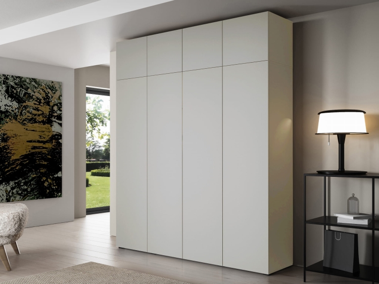 Designerska szafa uchylna kaszmirowa gładkie fronty bez uchwytów STELLO