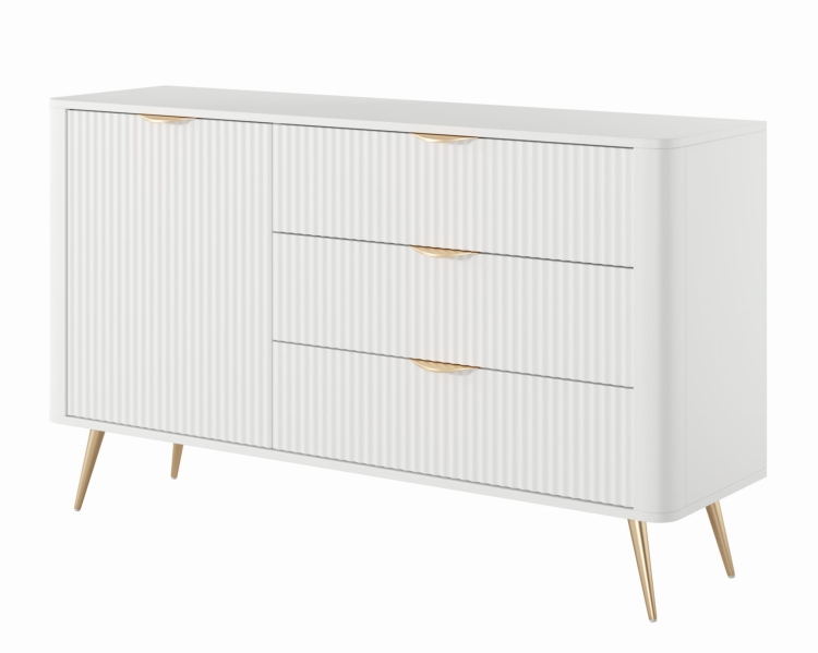 Mała biała komoda do salonu z ryflowanym frontem BELLO