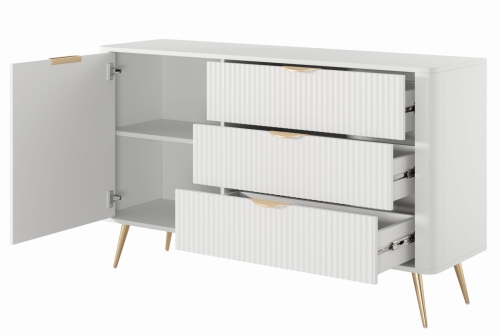Mała biała komoda do salonu z ryflowanym frontem BELLO