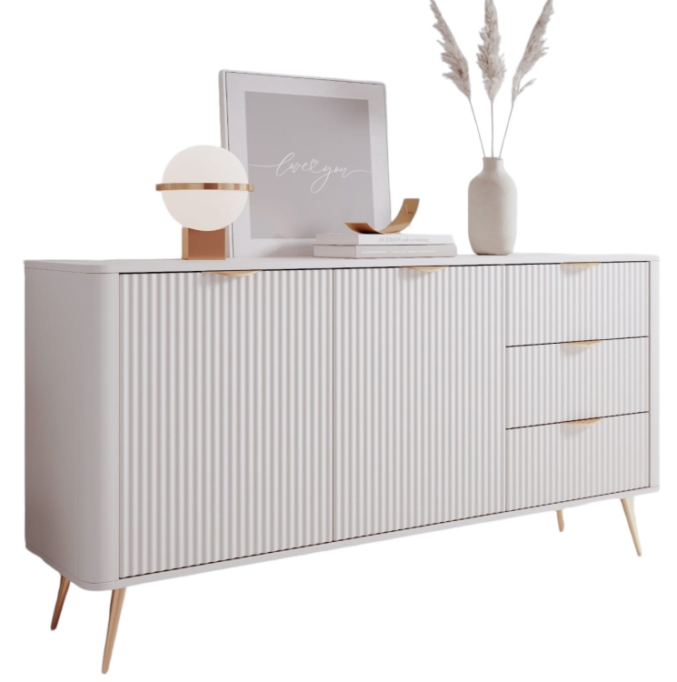 Pojemna ryflowana komoda biała z szufladami BELLO