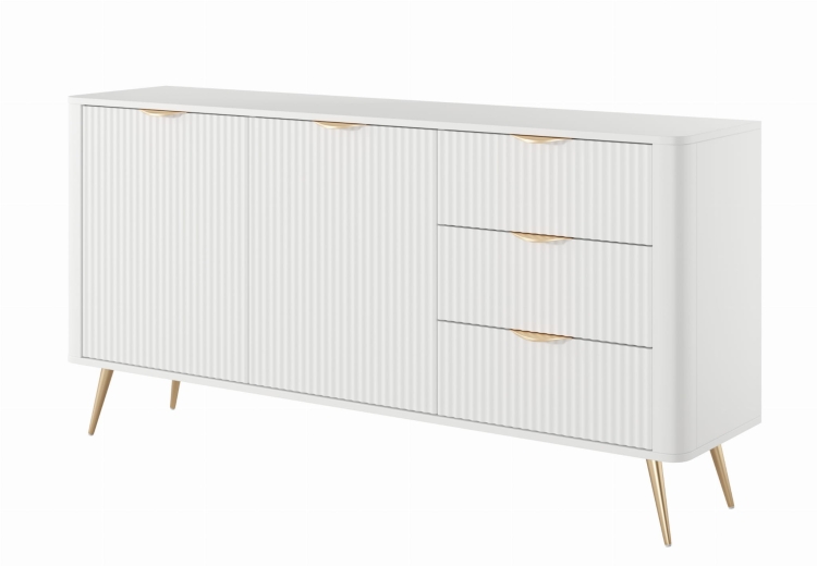 Pojemna ryflowana komoda biała z szufladami BELLO