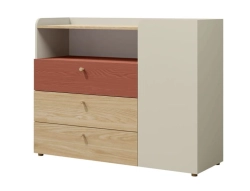 Komoda młodzieżowa z koralowymi szufladami 120 cm kaszmir KIKO