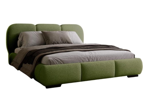 Stylowe łóżko tapicerowane w kolorze oliwkowym tkanina boucle COSE