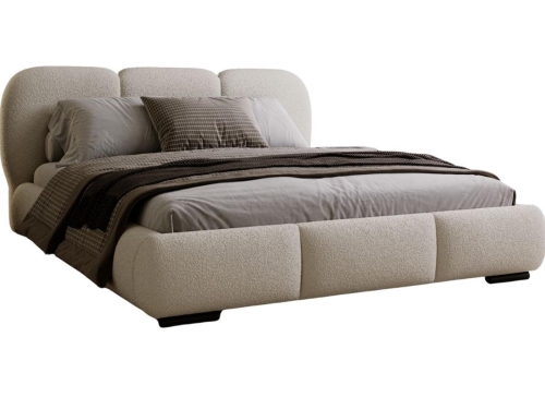 Nowoczesne łóżko tapicerowane tkanina boucle jasny beż COSE