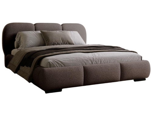 Brązowe łóżko tapicerowane tkanina baranek z zagłówkiem COSE