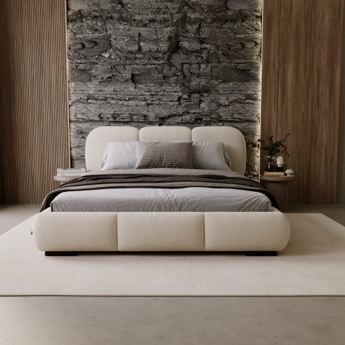 Designerskie łóżko o zaokrąglonym kształcie miedziana tkanina boucle COSE