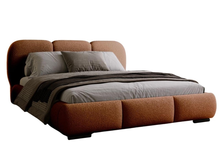 Designerskie łóżko o zaokrąglonym kształcie miedziana tkanina boucle COSE