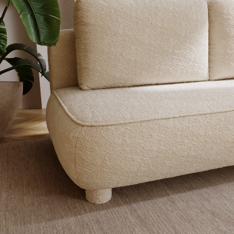 Oliwkowa sofa o zaokrąglonym kształcie tkanina boucle COMFY