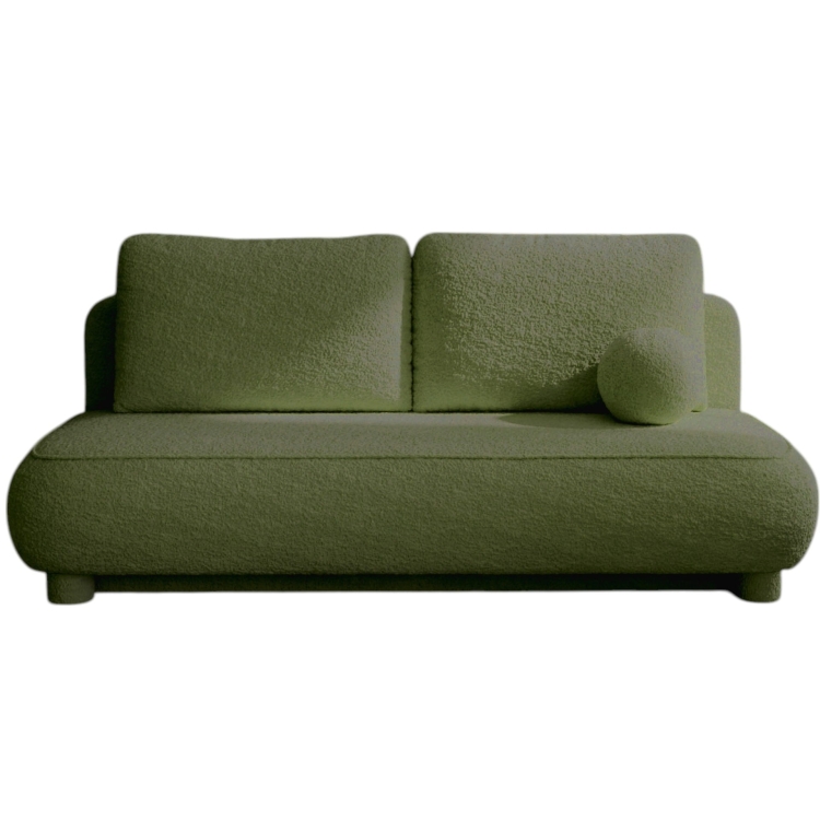 Oliwkowa sofa o zaokrąglonym kształcie tkanina boucle COMFY