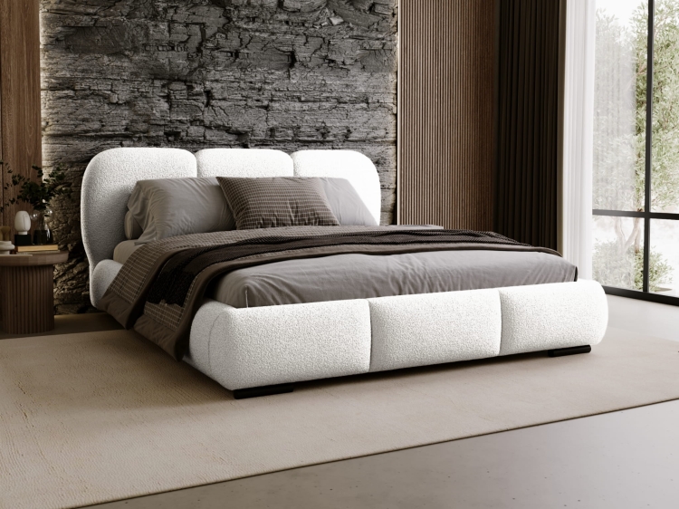 Designerskie łóżko tapicerowane w białym kolorze COSE