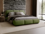 Stylowe łóżko tapicerowane w kolorze oliwkowym tkanina boucle COSE 