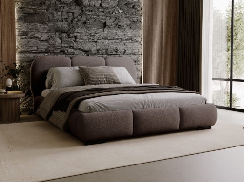 Brązowe łóżko tapicerowane tkanina baranek z zagłówkiem COSE