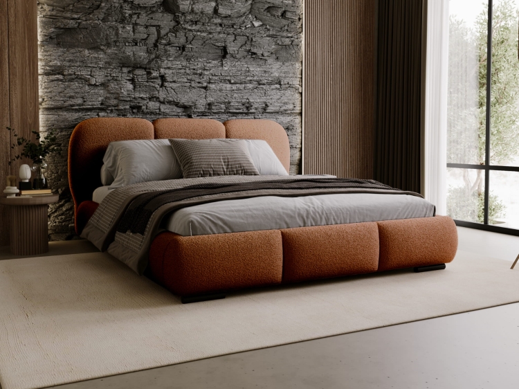 Designerskie łóżko o zaokrąglonym kształcie miedziana tkanina boucle COSE