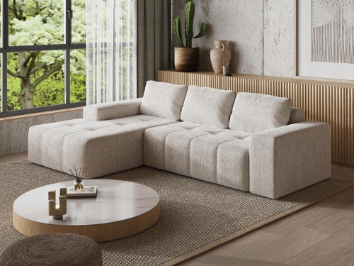 Minimalistyczny narożnik kremowy w kształcie L do salonu LARS