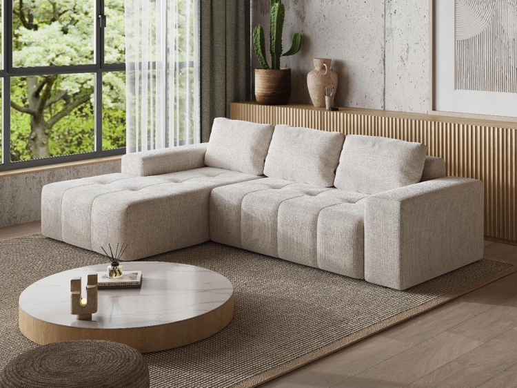 Minimalistyczny narożnik kremowy w kształcie L do salonu LARS