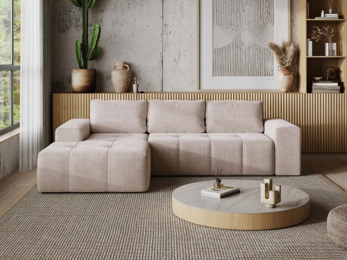 Stylowy narożnik w odcieniu beżu do przestronnego salonu LARS