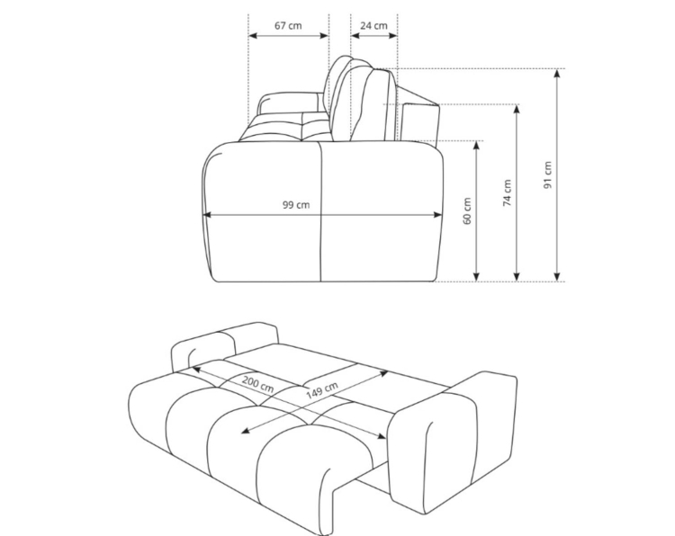 Bąbelkowa sofa w jasnym odcieniu beżu z funkcją spania STYLO