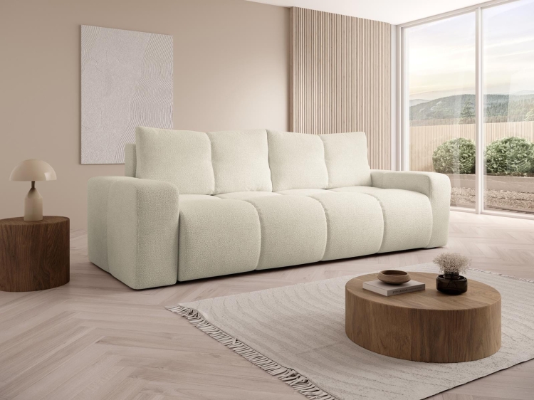 Bąbelkowa sofa w jasnym odcieniu beżu z funkcją spania STYLO