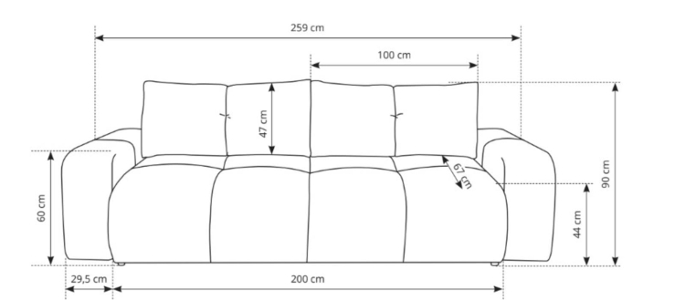 Designerska sofa typu bubble beżowa 259 cm rozkładana STYLO