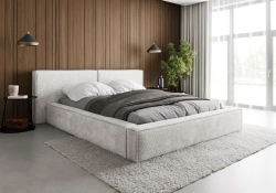 Designerskie łóżko tapicerowane tkanina boucle białe HEVE
