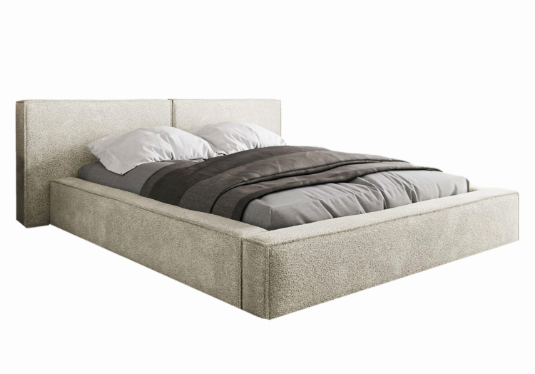 Łóżko tapicerowane tkanina baranek w jasnym odcieniu beżu HEVE