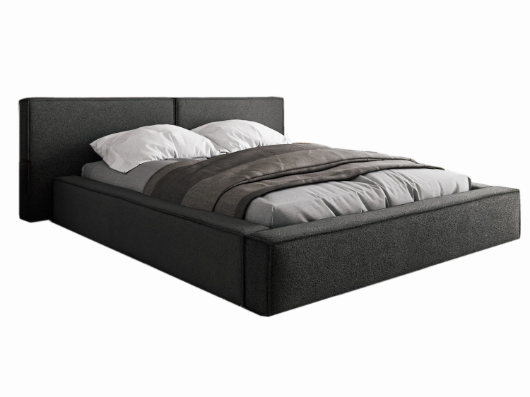 Nowoczesne łóżko tapicerowane ciemny grafit tkanina baranek HEVE